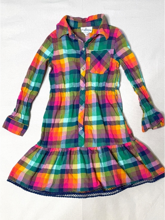 Rare Editions Other - Rare Editions Girls Size 8 Rainbow Plaid Shirt Dress Ruffle Hem Cotton